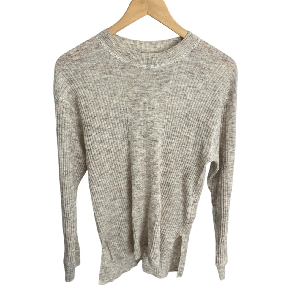 Madewell Ribbed Heathered Alpaca-Blend Stone Crewneck Sweater Size XS
